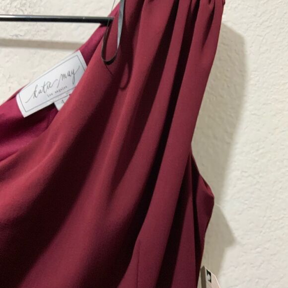 Katie May Angelina Crepe Column Bordeaux One Shoulder Formal Evening Gown Dress - Picture 9 of 13